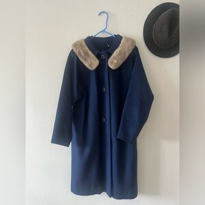 70’s fur wool vintage coat S/M